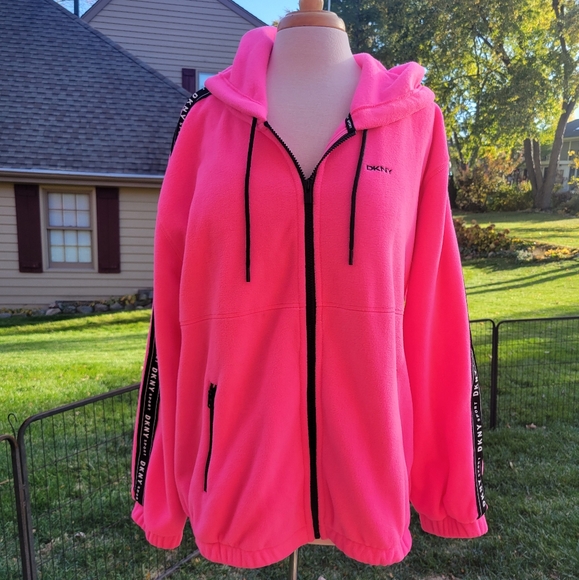 💥💥💥SALE 💥💥💥NWOT DKNY Sport Hot Pink Fleece Jacket W/Logo Tape Sleeves-3X - Picture 5 of 11